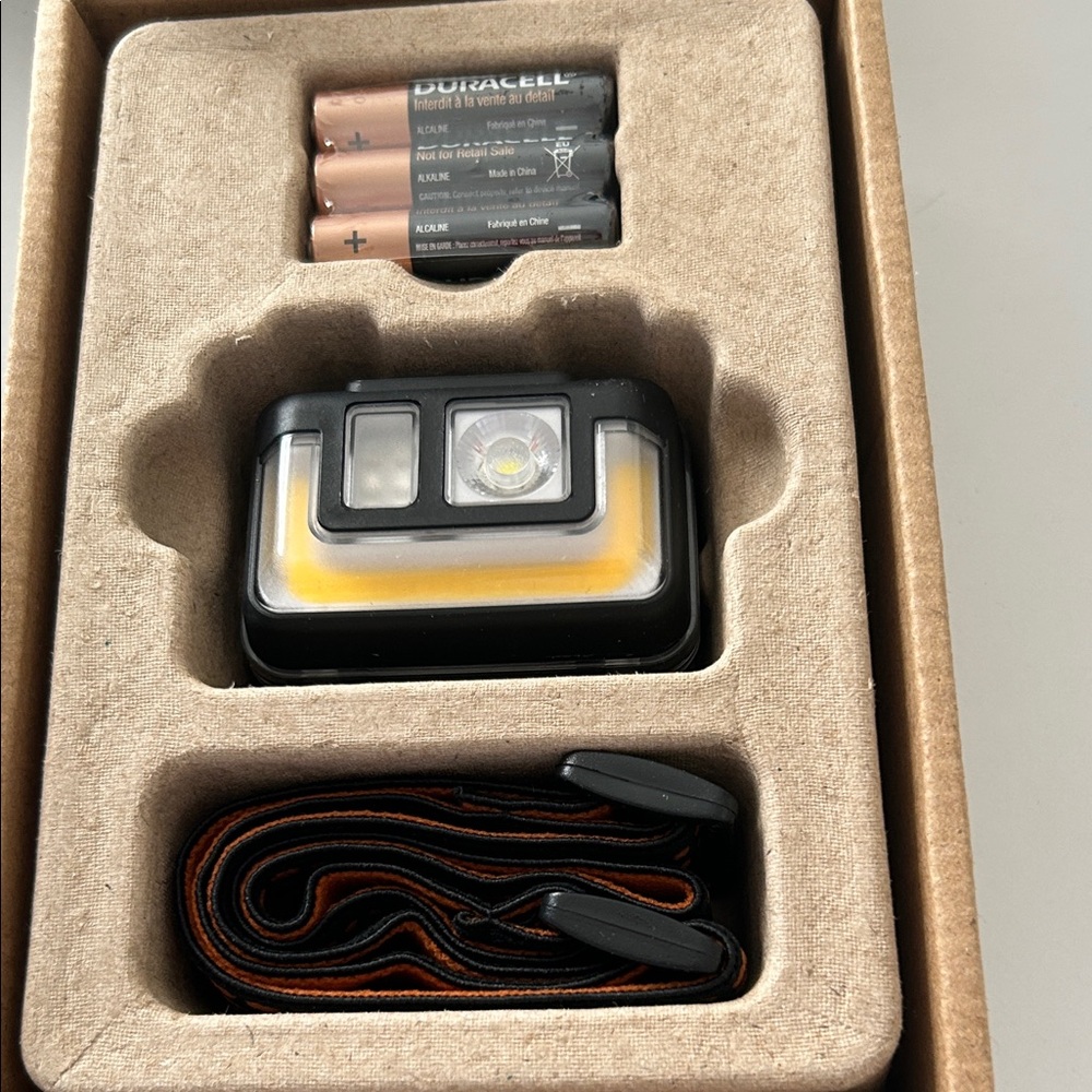 New Duracell headlight with stretch headband and batteries